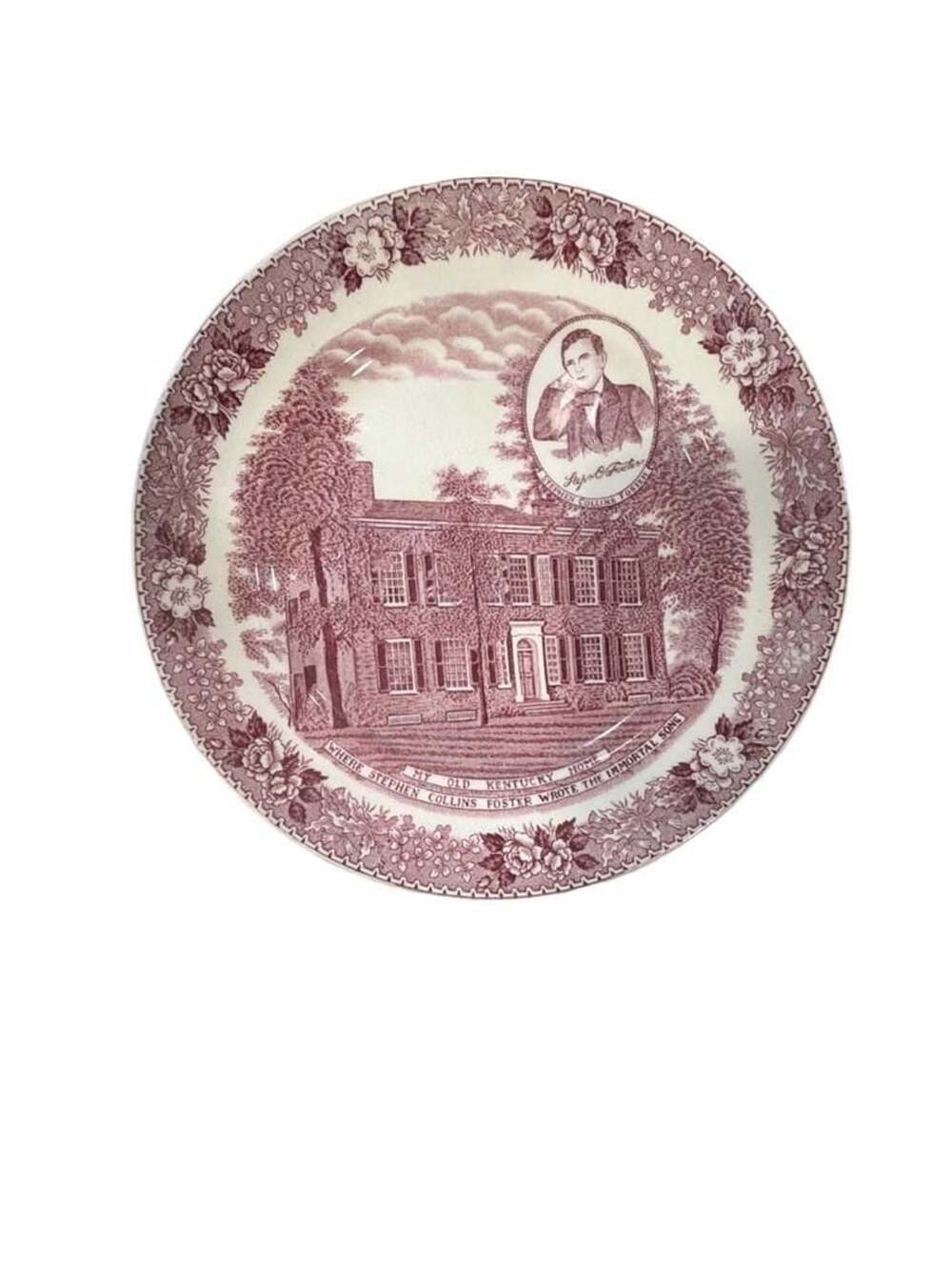 Vintage My Old Kentucky Home Souvenir Plate Stephen Foster Red Transferware 10"